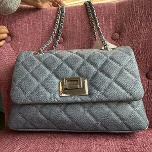 Aldo Gray and Silver Shoulder Bag with Quilted Design and Chain Strap